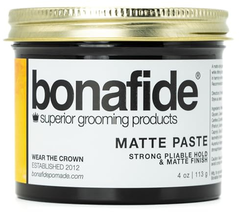 Bona Fide Pomade, Matte Paste 4 oz. | Matte Finish Texturing Pliable Strong Hold, Water Based Formula Washes out Easily, Light Citrus Fragrance