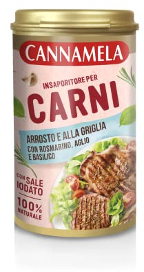 Cannamela, Linea Insaporitori, Insaporitore per Carni, Confezione da 90 g, con Rosmarino, Aglio, Basilico e Sale, 100% Naturale, Ideale per Carni Arrosto e alla Griglia