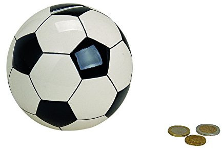 Fußball Spardose 13cm in Schwarz & Weiß | Keramik-Sparbüchse mit Schloss und Schlüssel | Kinder-Sparschwein Fussball