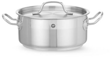 HENDI Marmite, basse, couvercle avec trous de vapeur, pot de cuisson, casserole, braisière, faitout, convient à toutes les sources de chaleur, lavable au lave-vaisselle, 2.8L, ø200x(H)90mm, inox