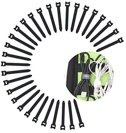 Patu Reusable Fastening Cable Ties - 30 Pcs 3 Inch Microfiber Cloth Hook and Loop Cord Management Wire Organizer Straps, Black
