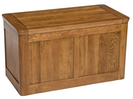 Hallowood Furniture London Oak Large Blanket Box with Thick Top Lid, Solid Oak Wooden Ottoman Storage Box, Toy Trunk, Blanket Chest, Wooden Storage Chest for Bedroom or Living Room