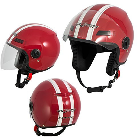 A-pro Jet Casco Moto Scooter Quad ECE 22-06 Visera Pantalla Rojo M