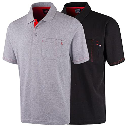 Lee Cooper LCTS011 Men's Classic Workwear Pique Collared Cotton Polo Shirt, Grey Marl, 3XL