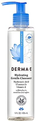 Derma E Hydrating Gentle Cleanser with Hyaluronic Acid – Moisturizing Facial Cleanser Tones, Moisturizes & Improves Skin Texture – Gently Exfoliating Face Wash, 6 fl oz