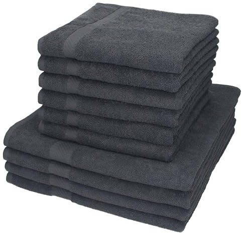 Betz 10-TLG. Handtuch-Set Palermo 100% Baumwolle 4 Duschtücher 6 Handtücher Farbe anthrazit
