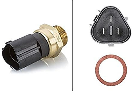 HELLA 6ZT 007 800-111 Interrupteur de température, ventilateur de radiateur - 12V - 3pôle - Fiche plate - vissé - Double sortie/Relais à courant de travail