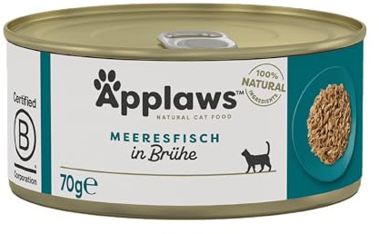 Applaws 100% Naturale Pesce dell'Oceano Cibo Umido per Gatti Adulti in Brodo - 24 x 70g Lattine