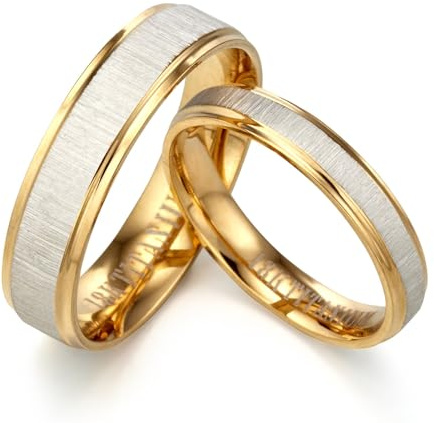 Gemini Free Engrave Groom & Bride His and Her 18K Yellow Gold Filled Titanium Ring Matching Anniversary Wedding Rings for Couples Valentine's Day