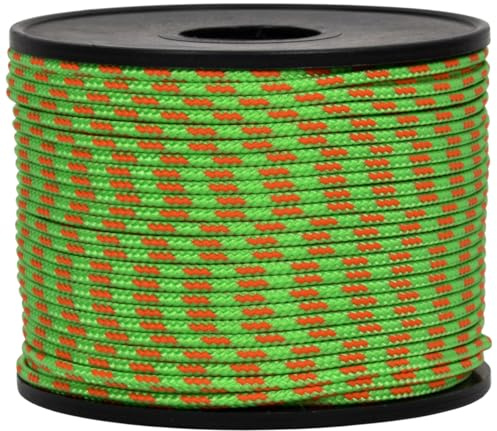 Corderie Italiane 006040866 Treccia Sky Cordino Intrecciato, Verde Flu/Arancione, 2 mm, 50 m