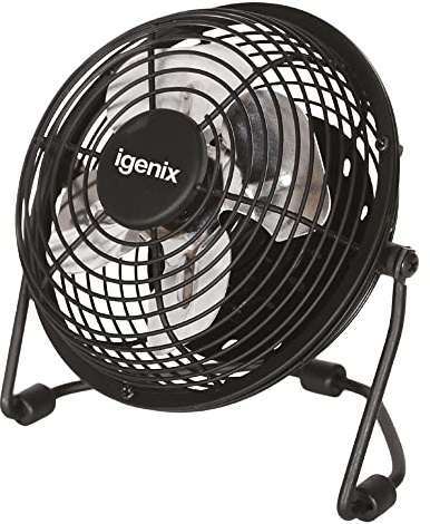 Igenix DF0004 USB Desk Fan, 4 Inch Tabletop Mini Fan, Portable, Quiet Operation, Adjustable Tilt, Powered by PC, Laptop, MacBook, Power bank, 1.5 M USB Cable, Black
