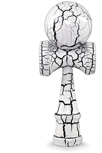Ganzoo Kendama aus Buchen-Holz, Original Japanisches Traditionelles Holz-Sportgerät mit Kugel, Schnur und Fangteller für Geschicklichkeit/Balancing, Geschenk-Idee, Weiß mit schwarzen Blitzen