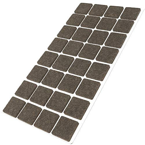 Adsamm® / 32 x deslizantes de Fieltro autoadhesivos/Marrón / 25x25 mm/Cuadrado/Deslizantes de Fieltro para Muebles de 3,5 mm de Grosor/Deslizantes para Muebles y Suelos