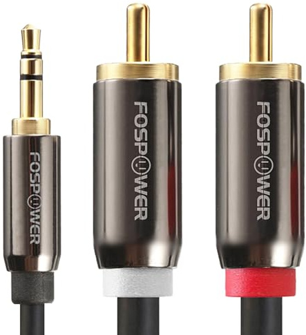 FosPower 3.5mm to RCA Cable (10FT), RCA Audio Cable 24K Gold Plated Male to Male Stereo Aux Cord [Left/Right] Y Splitter Adapter Step Down Design