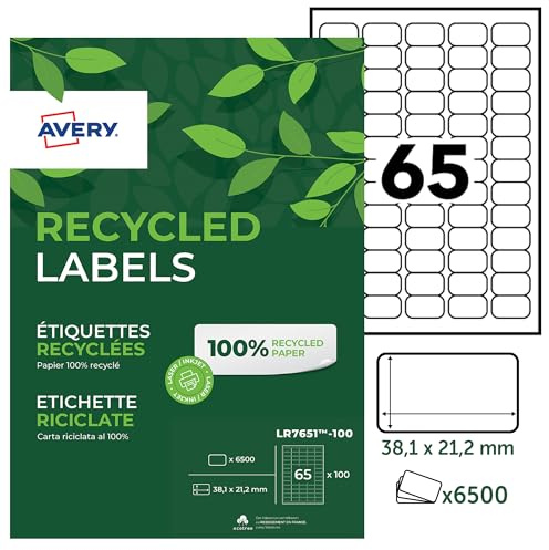 Avery 100% Recycled Adhesive Labels 38,1 x 21,2 mm White