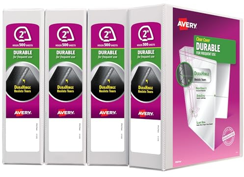 Avery Durable 17032 Sichtbuch, 5,1 cm schräge Ringe, 500 Blatt, DuraScharnier, Weiß, 4 Stück
