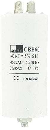 Waschmaschine Universal Kondensator mit 40uF/40mfd Kapazität, 450 V, weiß