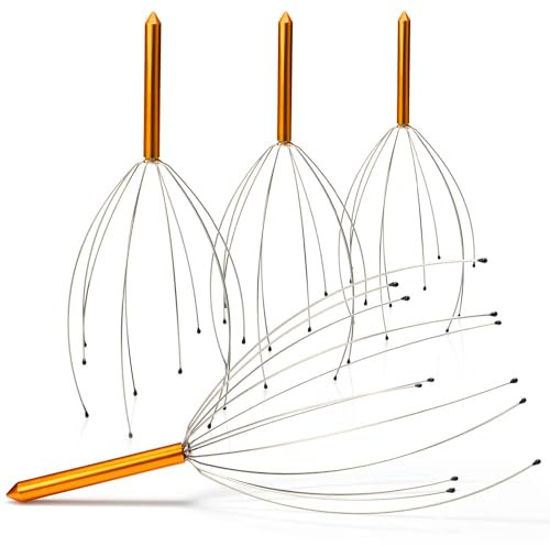 COM-FOUR® 2X Head Massage Spider with 12 Massage Fingers - Relaxation Massage Device - Head Scratcher for Relaxation - Acupressure for Better Sleep Quality (4 Pieces - Bronze Colored)