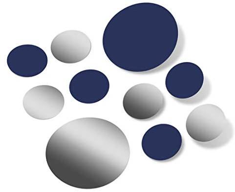 Navy Blue/Metallic Silver Vinyl Wall Decals (30 Decals) - Polka Dots Stickers - Removable Adhesive Safe on Walls Circles Nursery