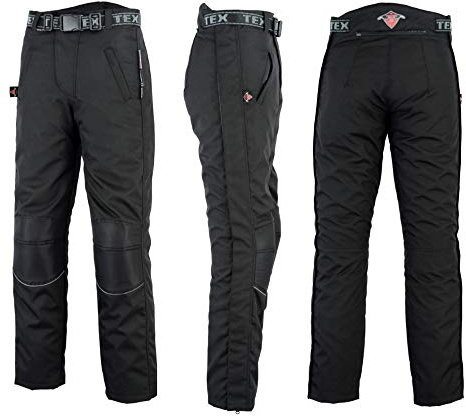 Texpeed Sovrapantaloni moto da uomo rinforzati con zip Cordura invernale/estiva Impermeabili - Tutte le taglie - Con protezione CE Armour (EN 1621-1) - Nero - 3XL Girovita/Gamba Corta
