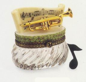 Midwest of Cannon Falls Trumpet with Music Note Classic Porcelain Hinged Trinket Box 2.25 x 2.25 x 2.25