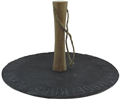 Plateau à Fromage Rond en Ardoise avec poignée en Bois