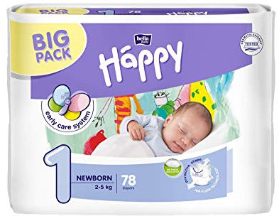 bella baby Happy Windeln groß 1 - Newborn, 2-5 kg, 1er Pack (1 x 78 Stück)