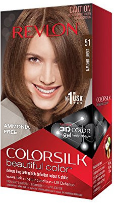 Revlon Colorsilk Beautiful Color Coloration Permanente des Cheveux avec Technologie au Gel 3D et Kératine, Teinture avec Couvrance à 100% des Cheveux Blancs, 51 Châtain clair