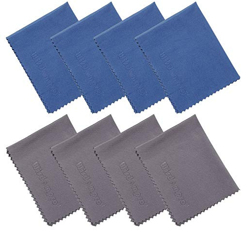 Wisdompro 8-Pack 6x7 Inches Microfiber Cleaning Cloth for Camera Lens, Glasses, Phone, iPhone, iPad, Tablet, Laptop, LCD TV, Computer Screen, Monitor and Other Electronics Device - (4 Blue, 4 Grey)