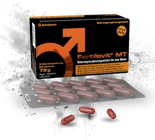 Fertilovit® MT – Integratore per fertilità maschile con Zinco, Selenio, L-Carnitina, Taurina, Licopene e Coenzima Q10 – Supporto per la normale formazione degli spermatozoi – 90 capsule (3 mesi)