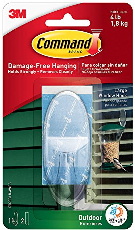 Command Outdoor Large Clear Wall Hooks, 1 Hook and 2 Command Strips, Damage Free Hanging Wall Hooks for Hanging Christmas Decorations with Weather Resistant Strips, Holds up to 4 lb