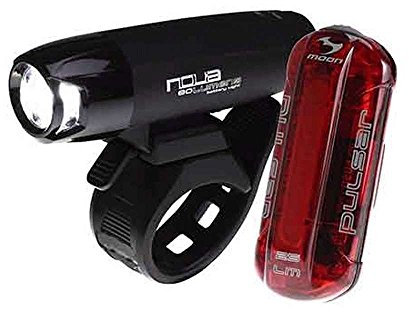 Moon Light the Way You Ride On Nova 100lm & Pulsar 25lm IPX4 AA Battery Front and AAA Battery Rear Cycle Light Set