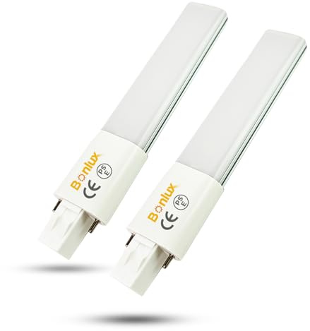 Bonlux 2-Pack 6W GX23 2-Pin LED PL Retrofit Lamp 13W GX23d CFL Replacement 180° Beam Angle Daylight 6000k LED PL Horizontal Recessed Down Light Bulb (Remove/Bypass The Ballast)