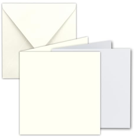 FarbenFroh by GUSTAV NEUSER 50x Quadratisches Falt-Karten Set - 15 x 15 cm - mit Brief-Umschlägen & Einlegeblättern - Naturweiss