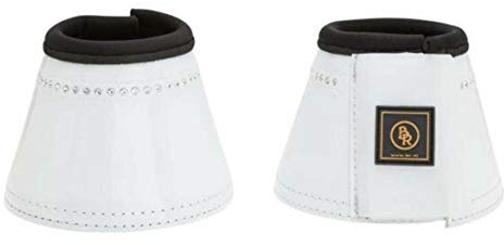 BR Glamour Lacquer - Campanas de saltar para caballos de color blanco con forro de neopreno grueso, brillante piel lacada, piedras de estrás, doble cierre de velcro, Blanco, medium