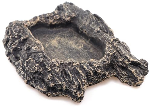 Komodo Habitat Black Rock Bowl for Reptiles, Amphibians, Small Animals, Vivarium's & Terrariums Feeding Bowl Small