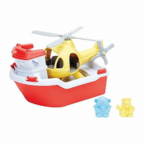 Green Toys 8601155, Rettungsboot und Hubschrauber, 4-teilig, Badewannenspielzeug, nachhaltiges Badespielzeug für Kinder ab 24 Monaten