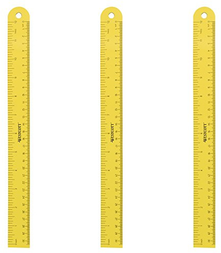 Westcott ‎12 inch Magnetic Flexible Rulers (3 Pack), Yellow, for School, Office, Crafts and DIY, Measuring Tools for Students and Adults