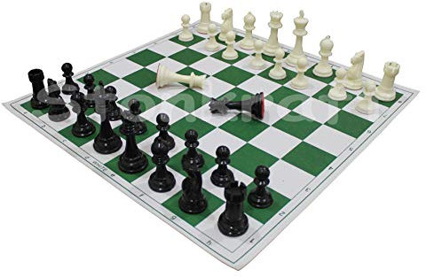 StonKraft - 46,2 x 46,2 cm' Turnier Schach Vinyl faltbares Schachspiel mit festen Plastikstücken (mit extra Königin) - ideal für professionelle Schachspieler