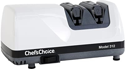 Chef'sChoice Professional Electric Knife Sharpeners UltraHone With 100-Percent Diamond Abrasives And Precision Angle Guides For 20-Degree Straight-Edge and Serrated Knives, 2-Stage, White