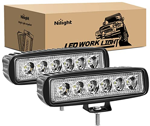 Nilight LED Light Bar 2PCS 18W 6Inch Flood LED Pods Offroad Fog Light Waterproof for Boat SUV ATV 4WD Car Truck Golf Cart 12V 24V,2 Years Warranty