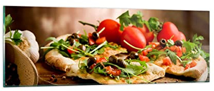Quadro su Vetro Pizza vegetariano italia cibo Stampe da Parete in Vetro 90x30cm Quadri Moderni Soggiorno Camera da Letto Cucina 1 pezzo Piccoli Decorazione Murale Wall Art Immagini GAB90x30-2540