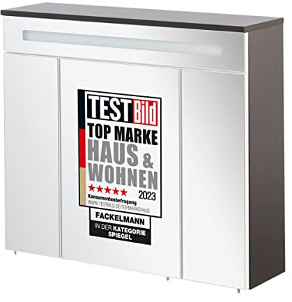 FACKELMANN Kara Spiegelschrank, 80 x 70 x 23 cm, Korpus in Anthrazit mit Glasfront, inkl. Soft-Close-System, Alu-Griffe – Modernes Design für Ihr Badezimmer