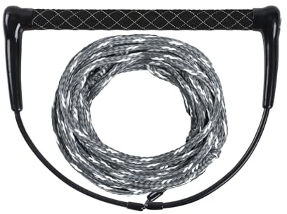 MESLE Wakeboard-Leine SIX PE 65', Hantel mit Hauptleine, Länge 15,2 m - 19,8 m, 4 Sektionen, schwimmend, 15'' Kunstleder Griff, grau schwarz, mit Rope Keeper