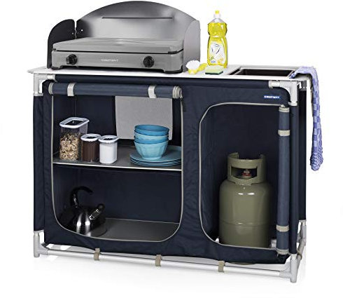 Campart Campingküche mit zwei Aufbewahrungsfächern, Spülbecken und Windschutz, KI-0753, blau
