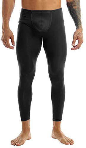 iEFiEL Herren Legging Leggin Lange Unterhose Longjohns Underwear Unterwäsche mit Transparent Effekt (XL, Schwarz)