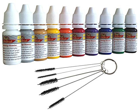 Airbrush FÄRGER – AIRBRUSH färger set flygblad färg nagel design naglar färger 10 x 10 ml set för airbrush kompressor – airbrush kompressor och airbrush pistol – airbrush pistol nagelfärg – spädas med