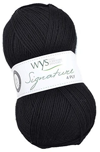 WYS Sock Wool Signature 4ply Cocktail Range Sock Yarn 099 - Liquorice, 100 g Wool, Sock Wool with Bluefaced Leicester Wool