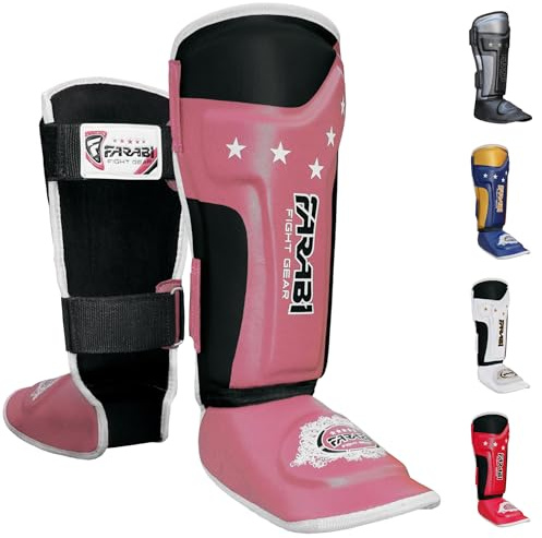 Farabi Sports Shin Instep Kids Junior MMA Kick Boxing Shin Guard Training Shin Protector Guards (Pink)