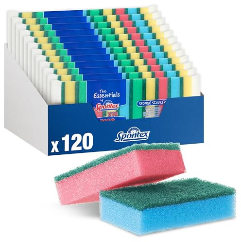 Spontex Essentials Schwamm Topfreiniger – 12 Packungen á 10 Stück (insgesamt 120 Care Schaumstoffapplikator Topfkratzer)
